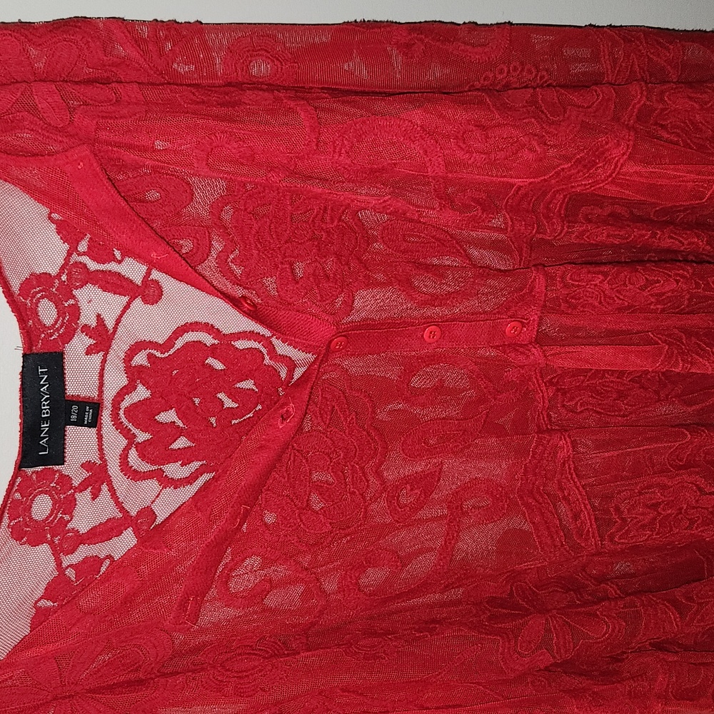 Lane Bryant Vibrant Red Sheer Lace Top - Picture 3 of 6